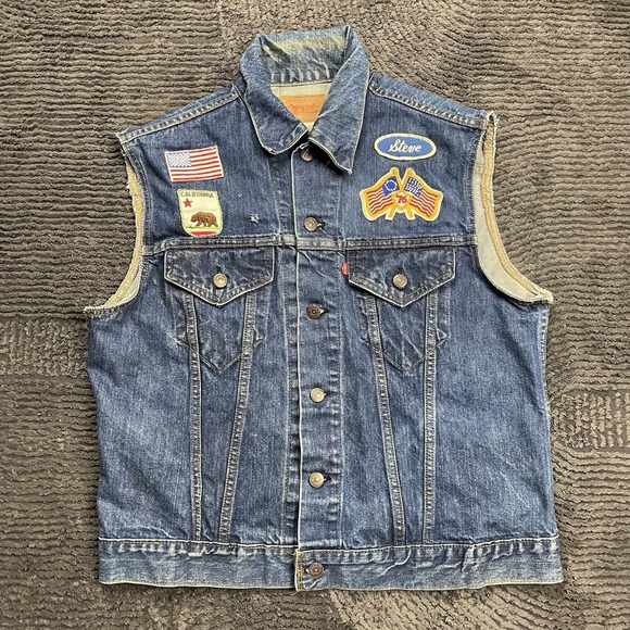 Vintage Levi's Denim Vest M USA Made Patches Steve 76 California Honda Biker 70s - Picture 1 of 8